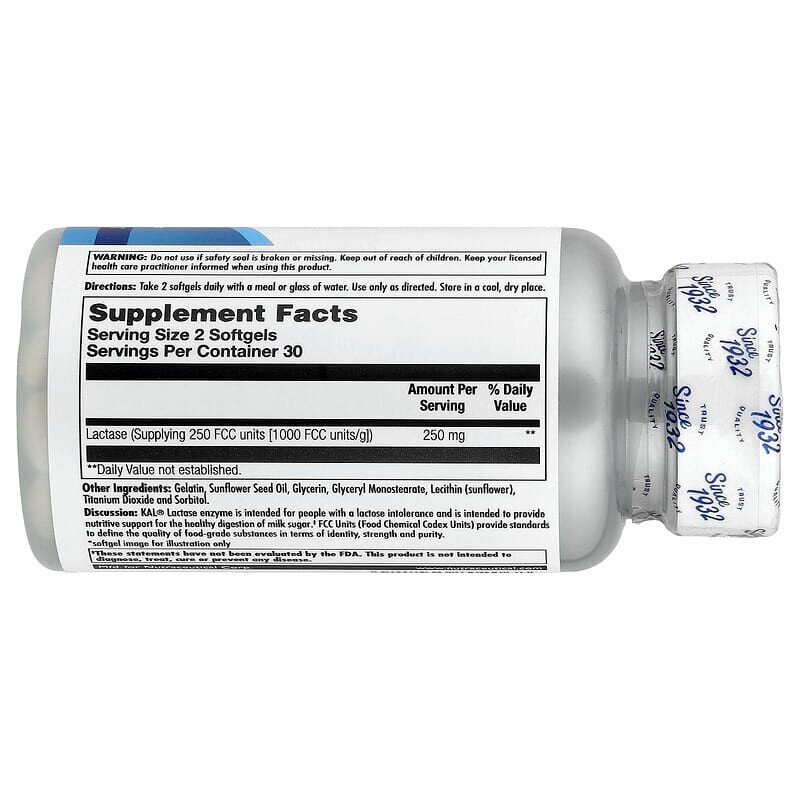 Ензіми лактази KAL Lactase Enzyme 250 mg, 60 капсул. Фото 2