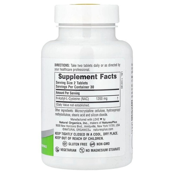 N-ацетил-L-цистеїн Natures Plus PRO NAC 1200 mg, 60 таблеток. Фото 2