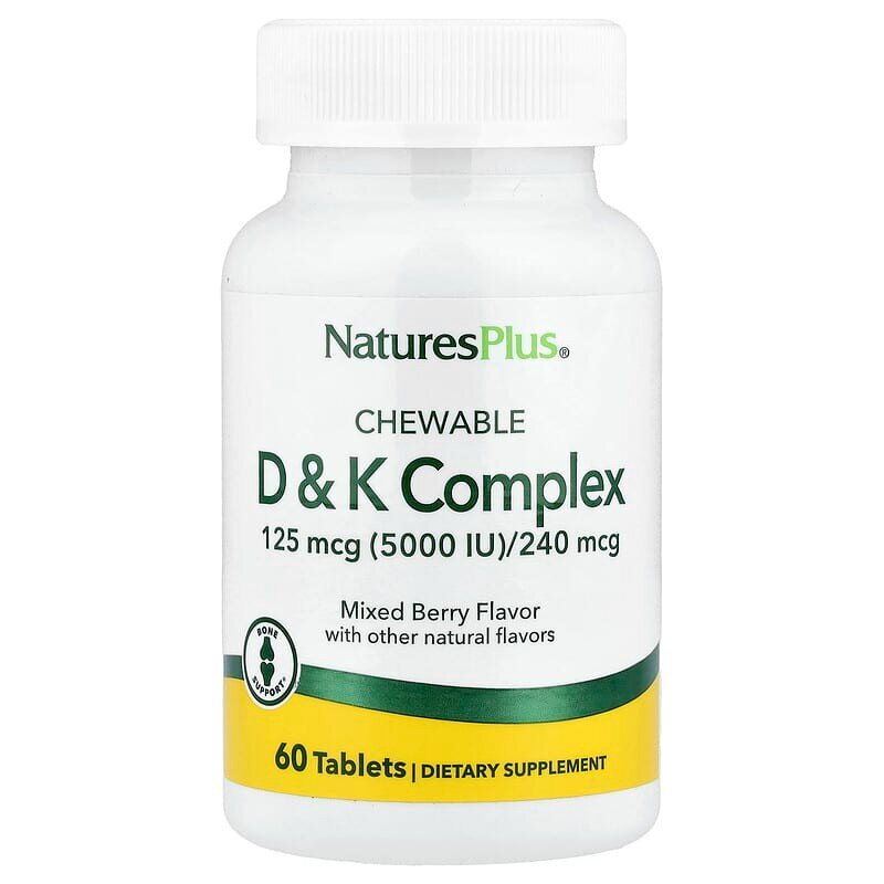 Жувальні вітаміни D&K Natures Plus Chewable D&K Complex, 60 жувальних таблеток