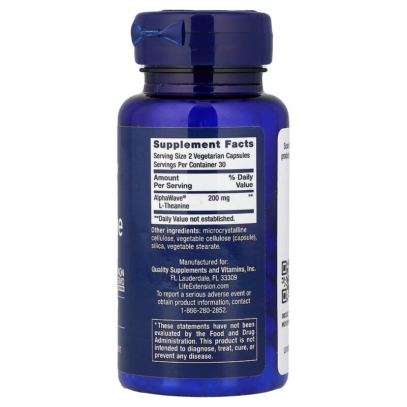 Тианин Life Extension L-Theanine 100 mg, 60 вегакапсул. Фото 2