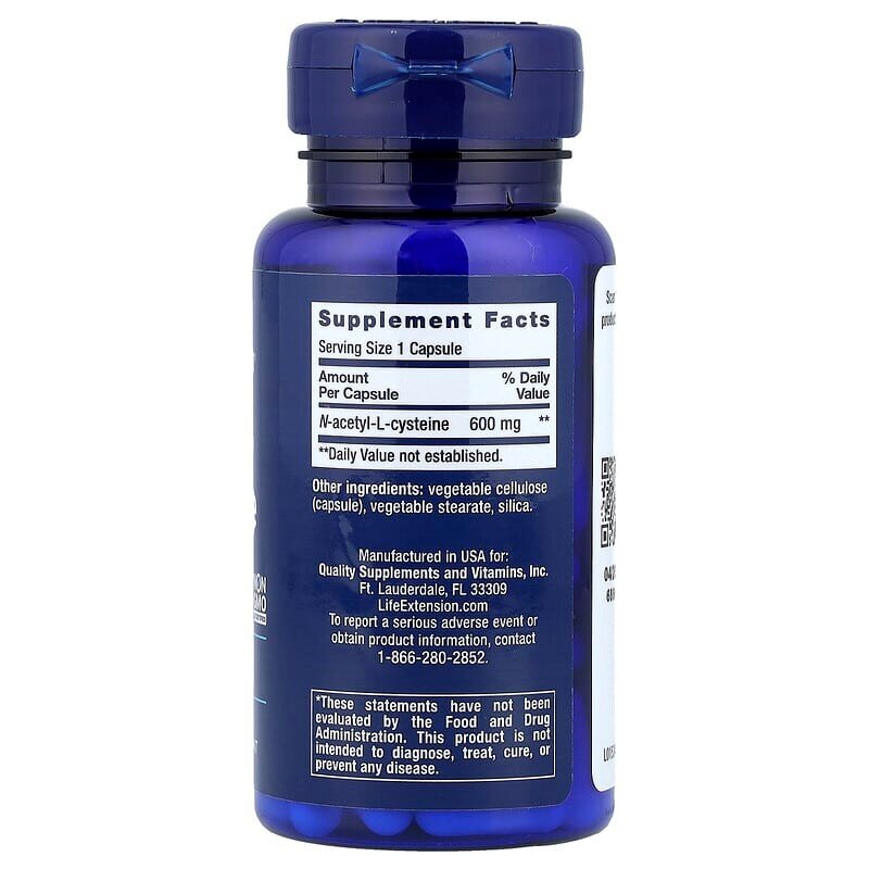 Амінокислота Life Extension N-Acetyl-L-Cysteine 600 mg, 60 капсул. Фото 2