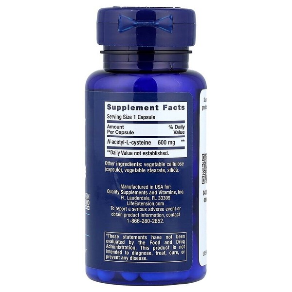 Амінокислота Life Extension N-Acetyl-L-Cysteine 600 mg, 60 капсул. Фото 2