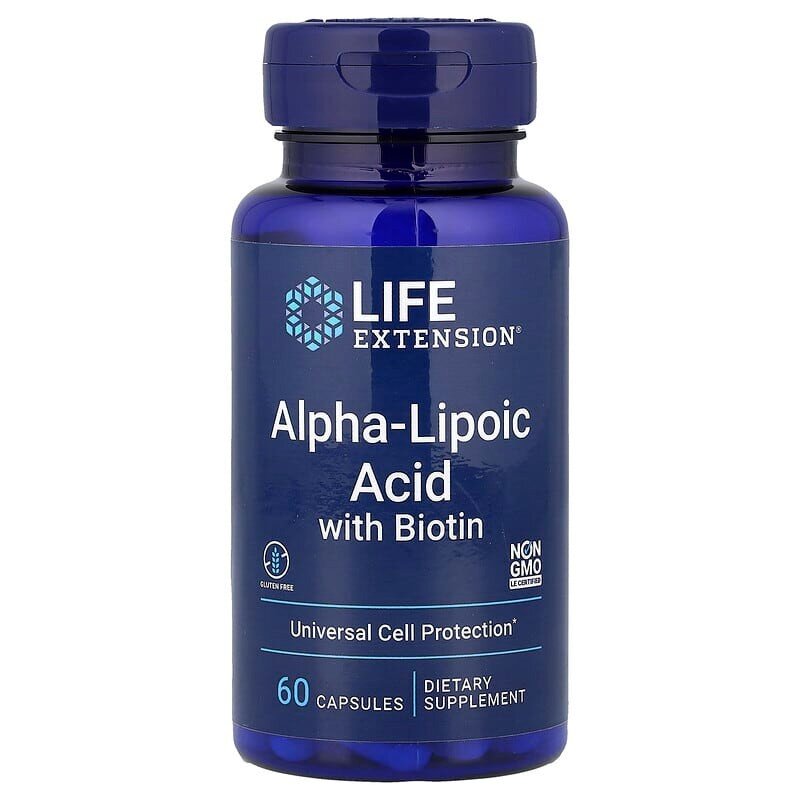 Натуральна добавка Life Extension Alpha-Lipoic Acid with Biotin, 60 капсул