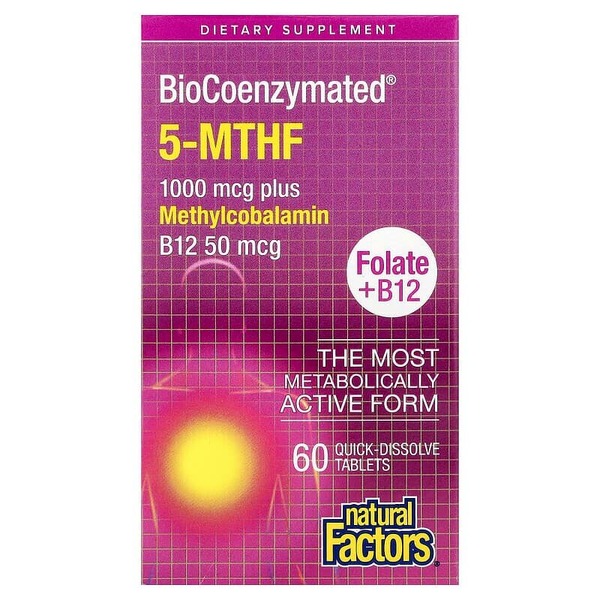Витамины и минералы Natural Factors BioCoenzymated Methylfolate 1000 mcg, 60 таблеток. Фото 2