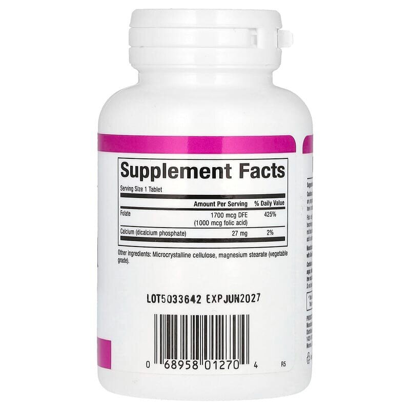 Витамины и минералы Natural Factors Folic Acid 1000 mcg, 90 таблеток. Фото 2