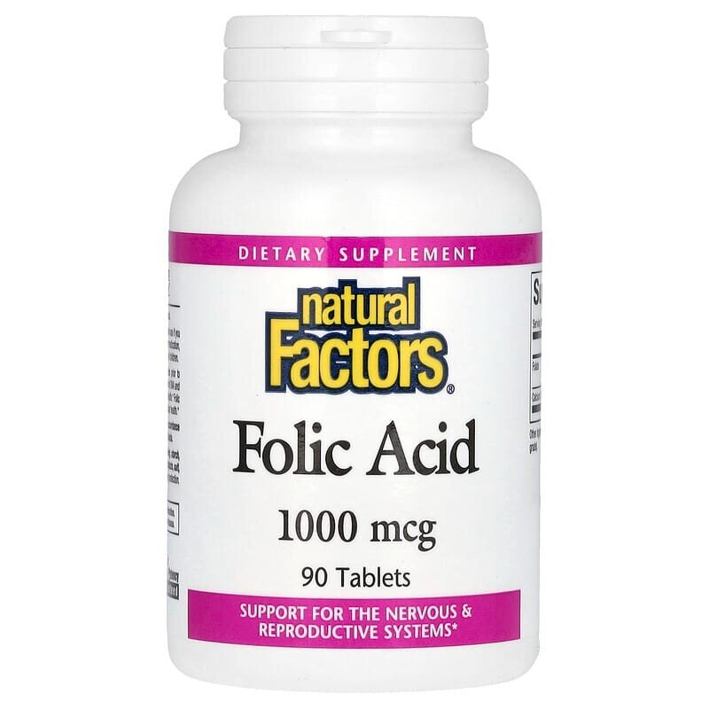 Витамины и минералы Natural Factors Folic Acid 1000 mcg, 90 таблеток