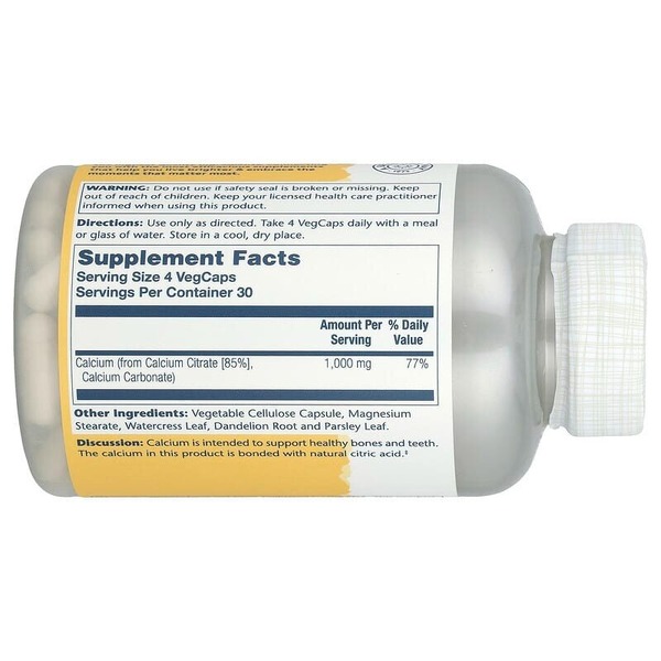 Вітаміни та мінерали Solaray Calcium Citrate 1000 mg, 120 вегакапсул. Фото 2