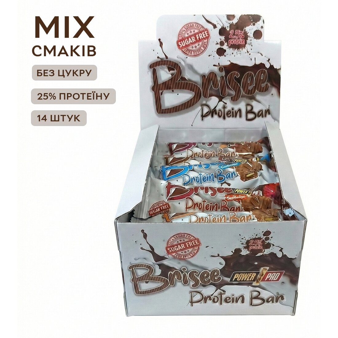 Микс батончиков Power Pro Brisee Protein Bar 25% Sugar Free, 14*55 грамм