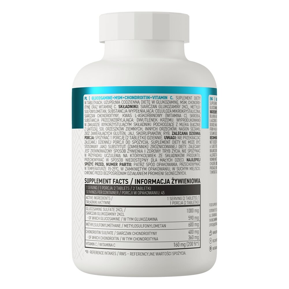 Хондропротектор OstroVit Glucosamine+MSM+Chondroitin+Vitamin C, 90 таблеток. Фото 2