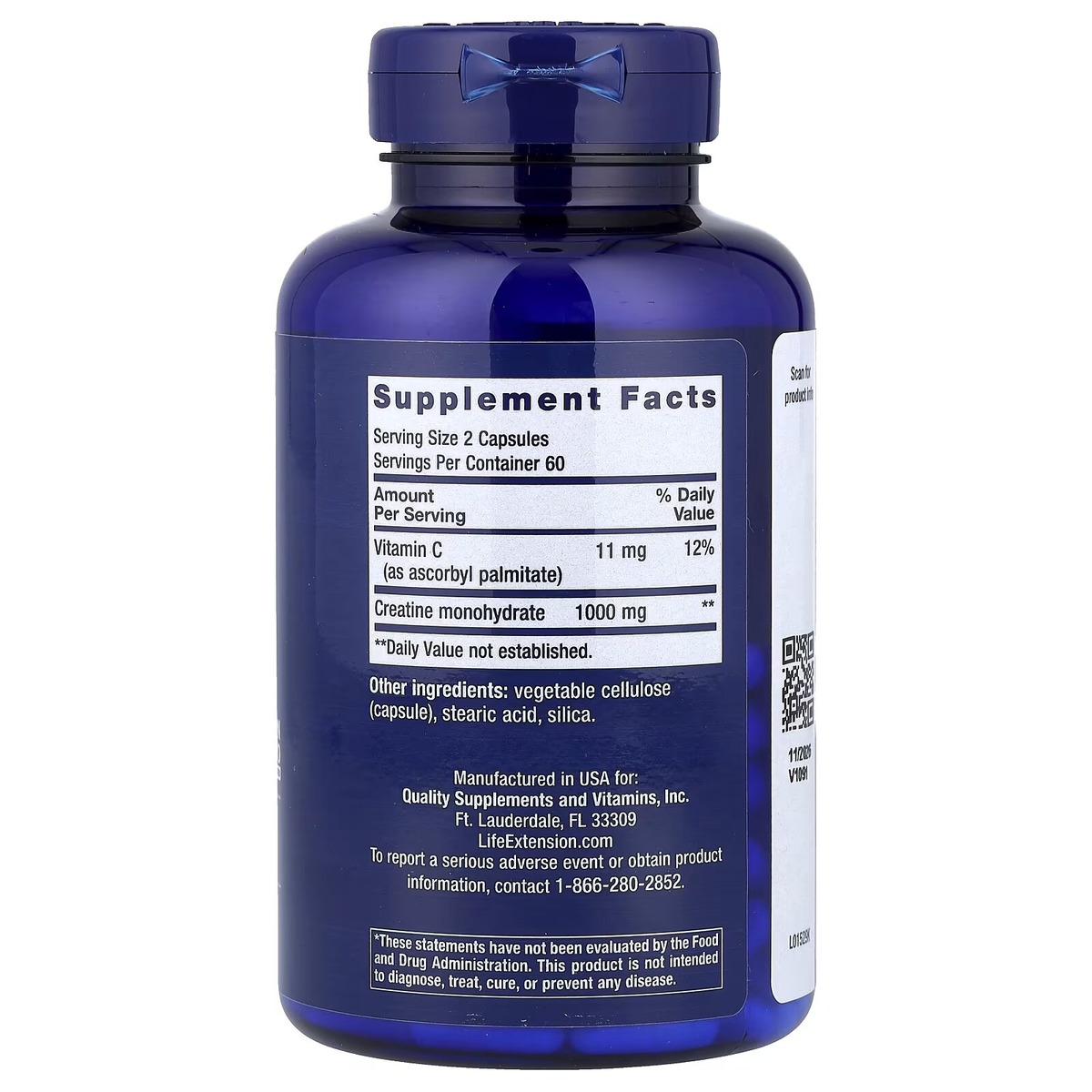 Креатин в капсулах Life Extension Creatine Capsules, 120 капсул. Фото 2