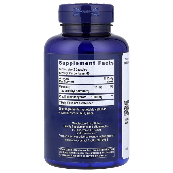 Креатин в капсулах Life Extension Creatine Capsules, 120 капсул. Фото 2