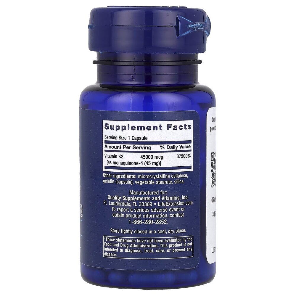 Вітамін K2 MK-4 Life Extension Mega Vitamin K2 45000 mcg, 30 капсул. Фото 2