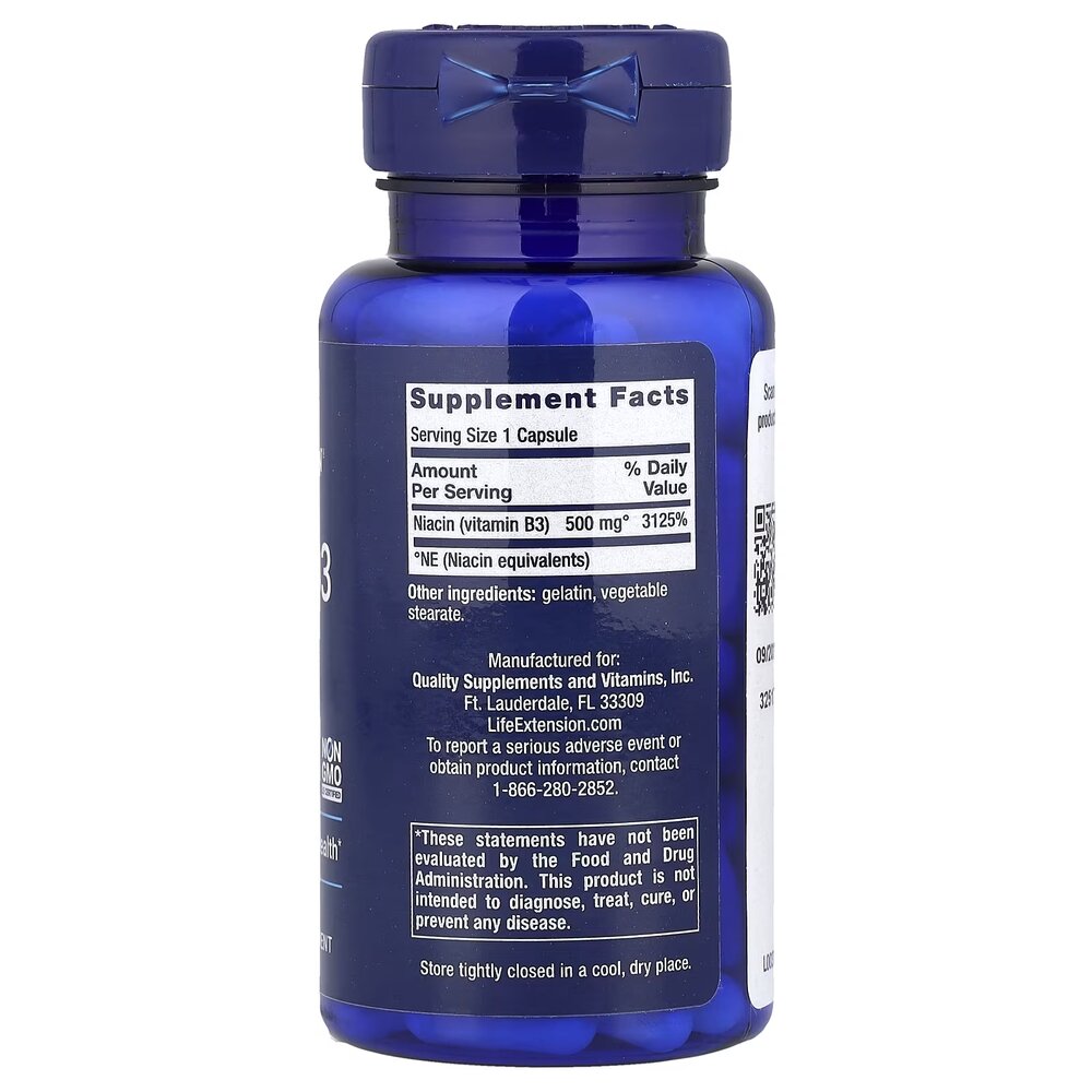 Ніацин Life Extension Vitamin B3 Niacin, 100 капсул. Фото 2