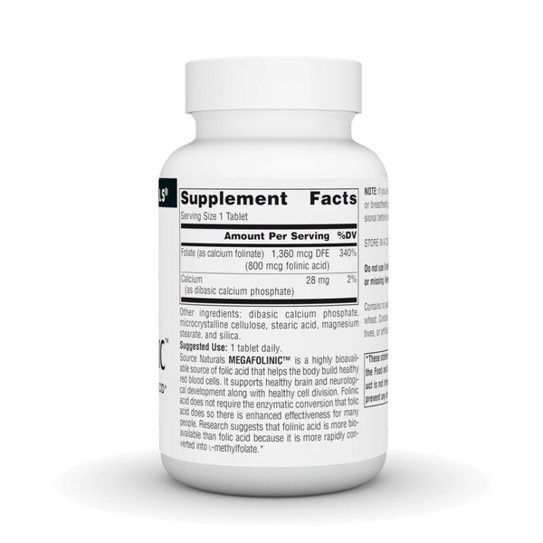 Біоактивна фоліева кіслота Source Naturals MegaFolinic 800 mg, 240 таблеток. Фото 2