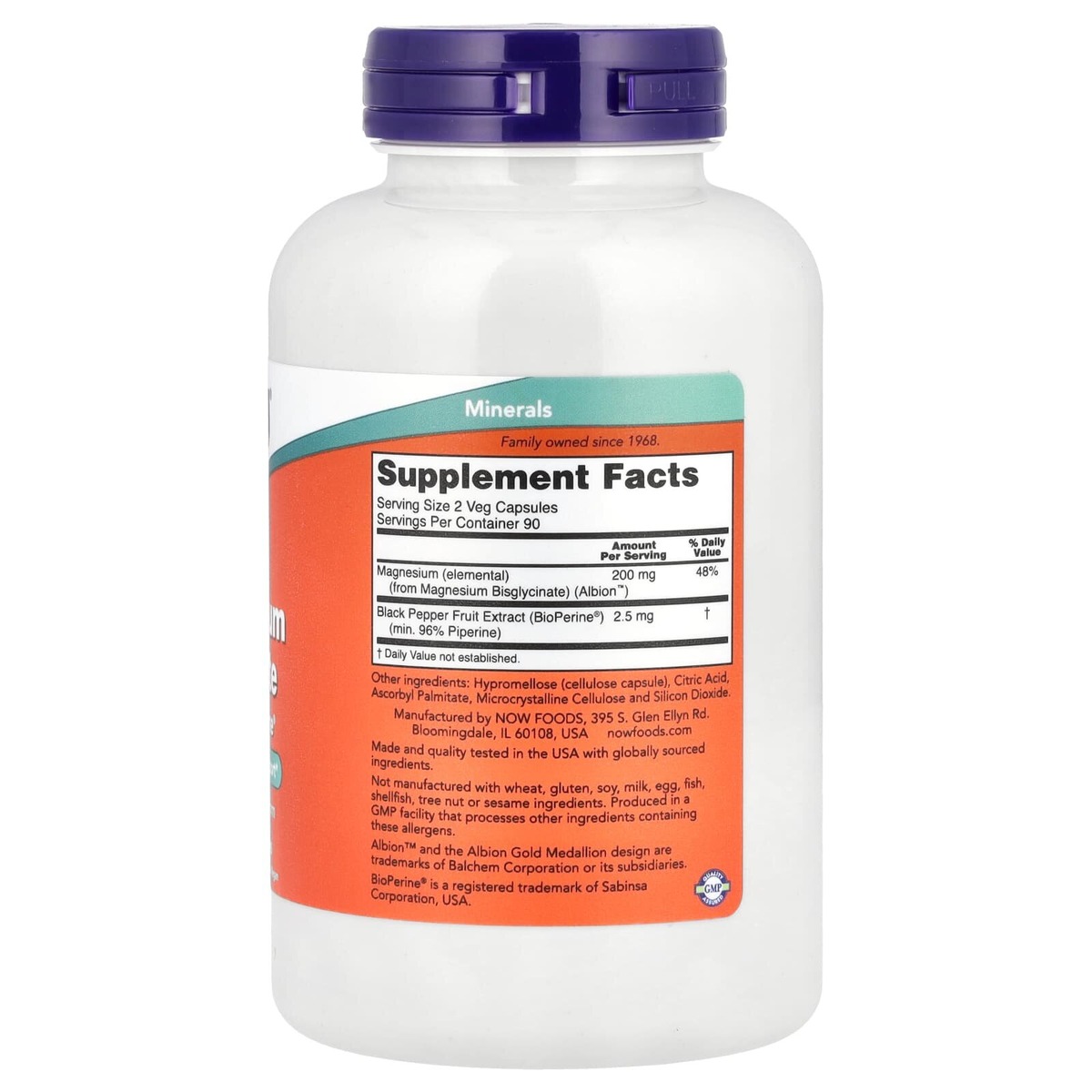 Бісгліцинат магнію NOW Magnesium Glycinate with BioPerine, 180 вегакапсул. Фото 2