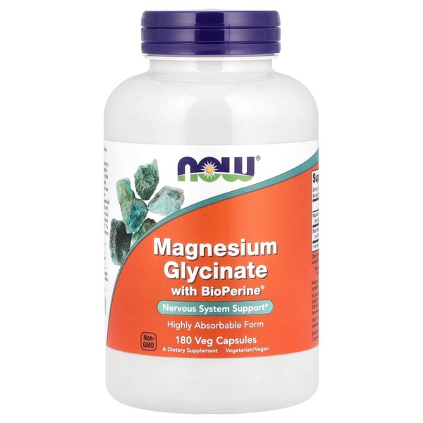Бісгліцинат магнію NOW Magnesium Glycinate with BioPerine, 180 вегакапсул