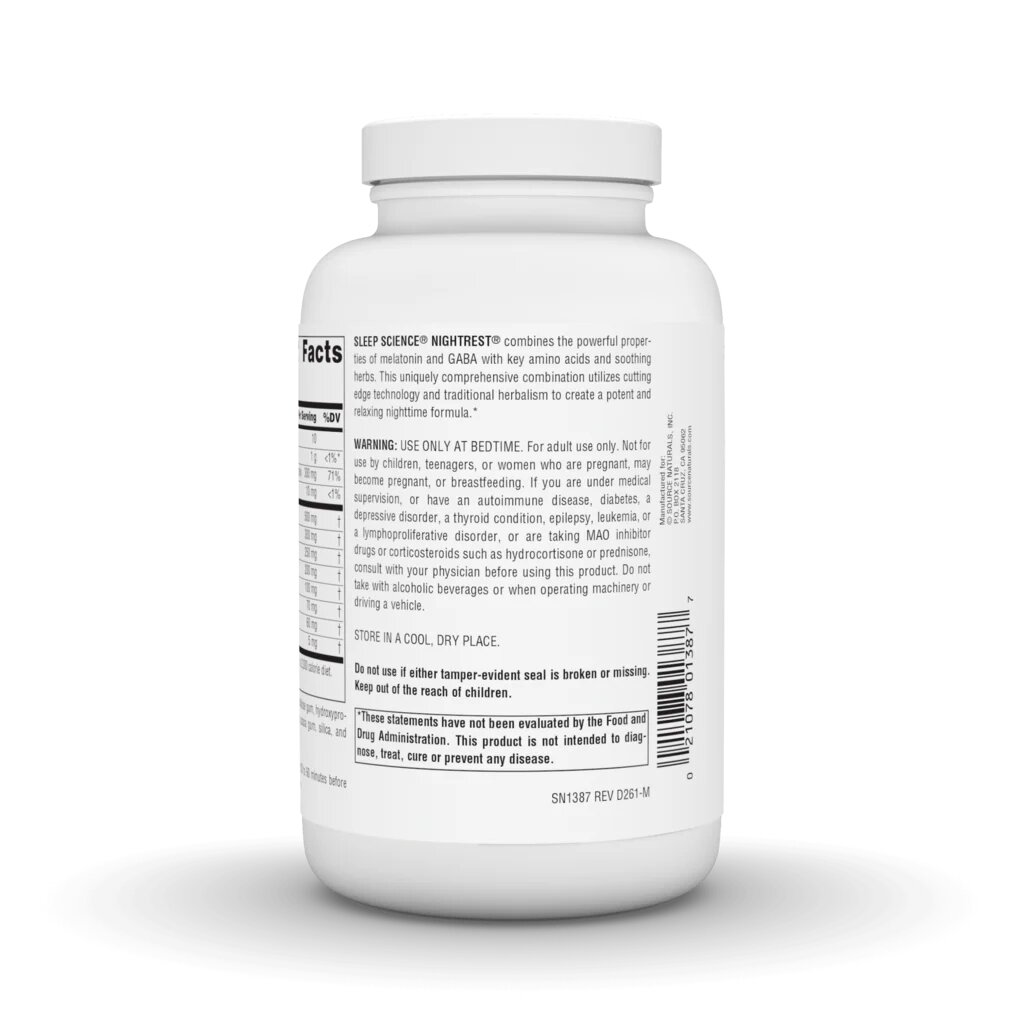 Вечірній комплекс з мелатоніном Source Naturals Sleep Science NightRest with Melatonin, 200 таблеток для гарного сну. Фото 2