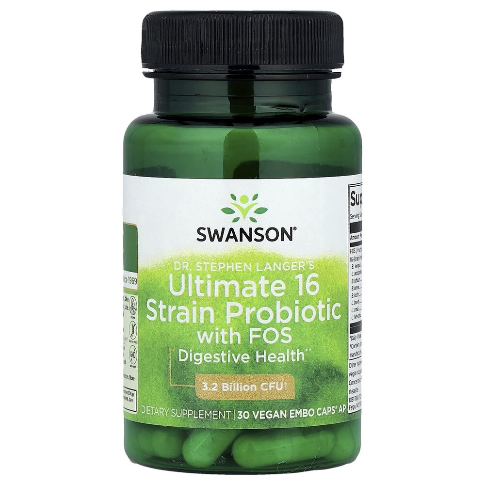 Пробиотики Swanson Ultimate 16 Strain Probiotic with FOS, 30 вегакапсул