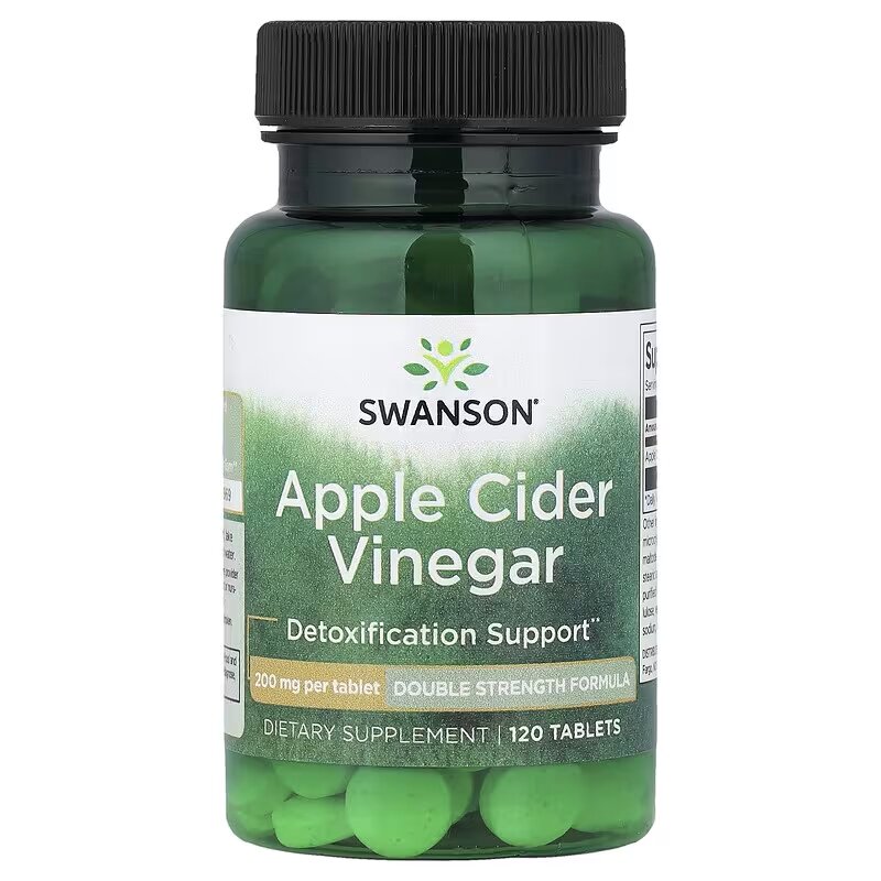 Яблучний оцет Swanson Apple Cider Vinegar 200 mg Double Strength, 120 таблеток