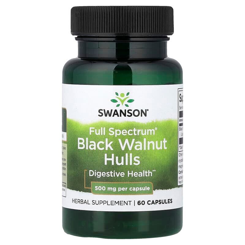 Оболонки чорного горіха Swanson Black Walnut Hulls 500 mg Full Spectrum, 60 капсул