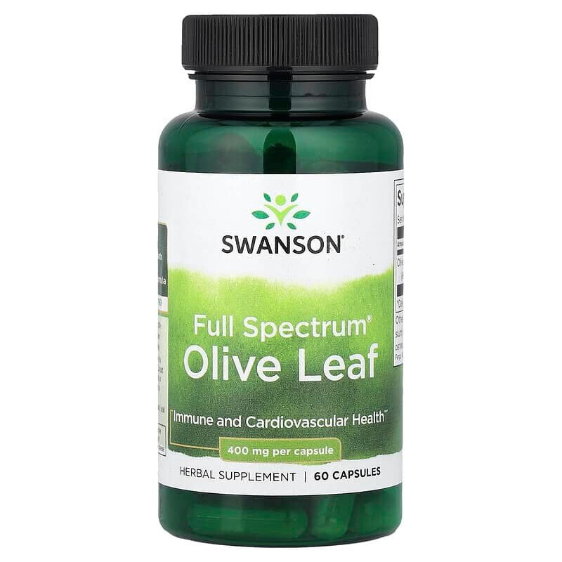 Листья оливы Swanson Olive Leaf Extract 400 mg Full Spectrum, 60 капсул