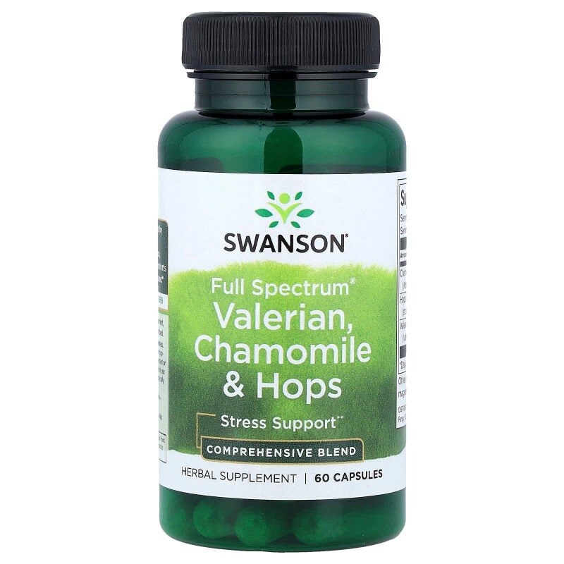 Трав’яний комплекс Swanson Valerian, Chamomile & Hops Full Spectrum, 60 капсул