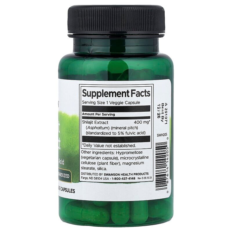 Екстракт шиладжиту Swanson Shilajit Extract 400 mg Standardized, 60 вегакапсул. Фото 2