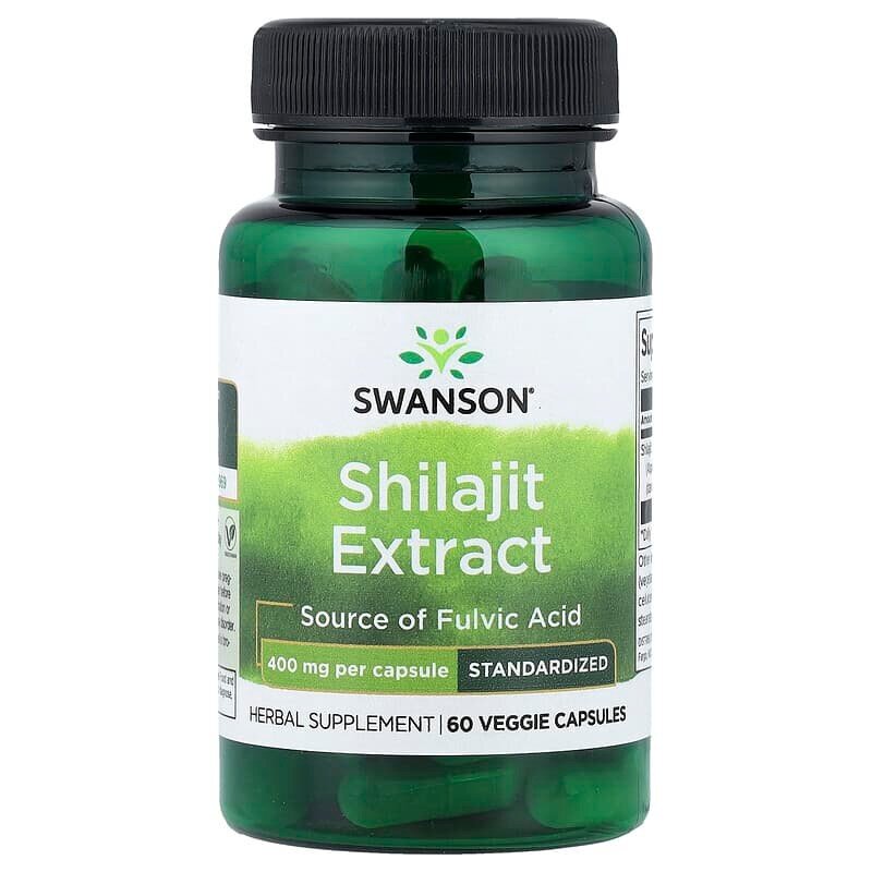 Екстракт шиладжиту Swanson Shilajit Extract 400 mg Standardized, 60 вегакапсул