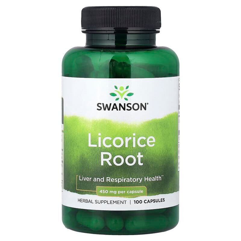 Корінь солодки Swanson Licorice Root 450 mg, 100 капсул