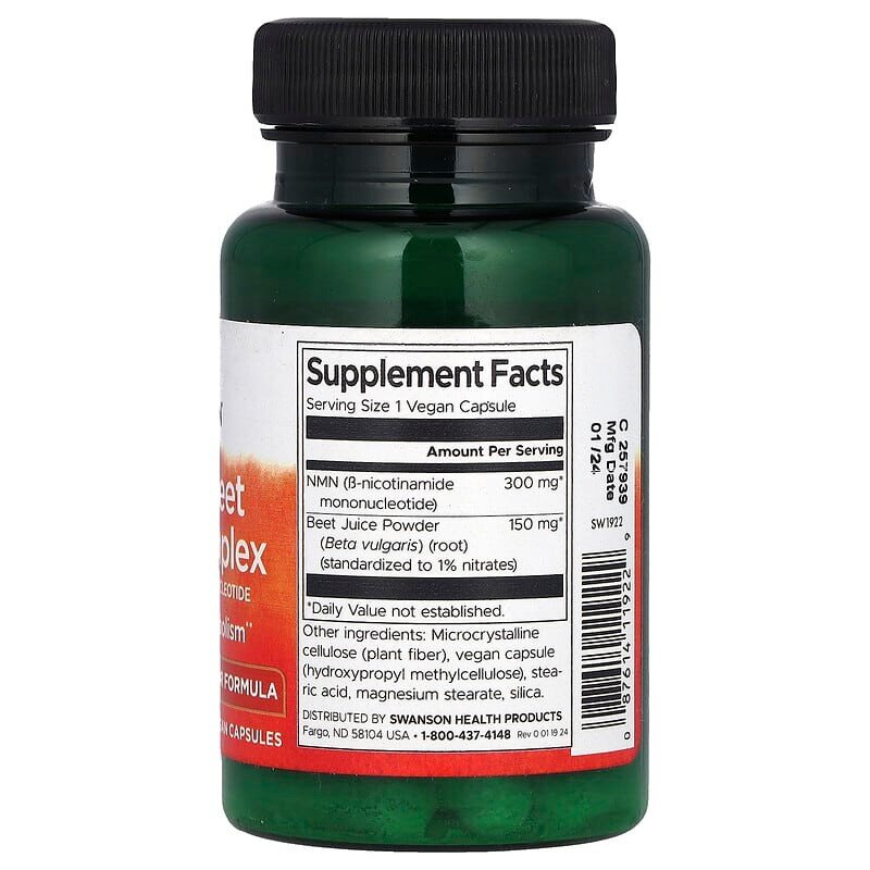 Натуральна добавка Swanson NMN + Beet Root Complex, 30 вегакапсул. Фото 2