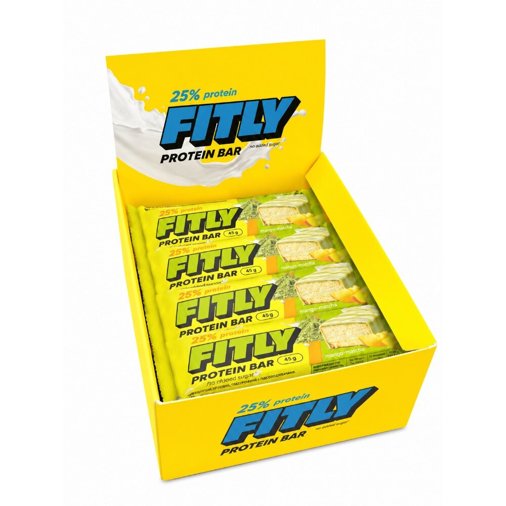 Блок протеиновых батончиков Fitly Protein Bar 25% No Added Sugar, 12*45 грамм. Фото 5