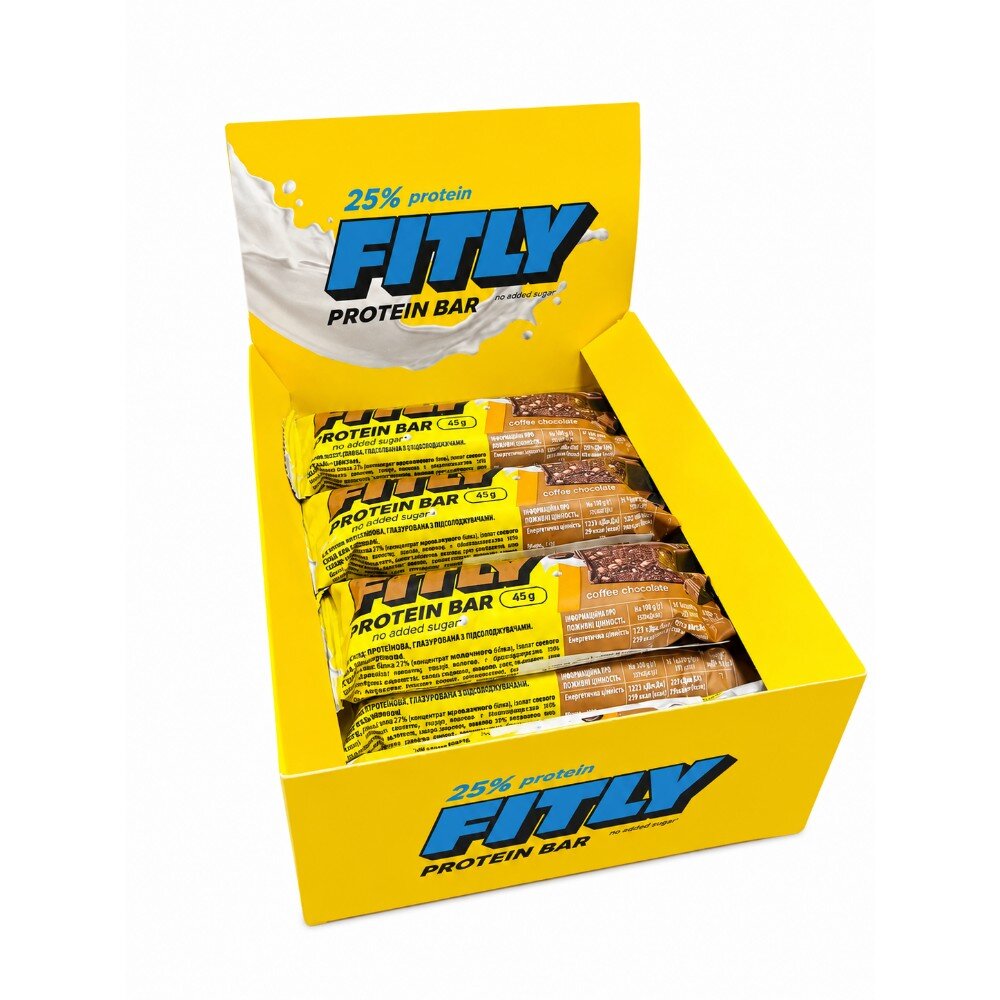 Блок протеиновых батончиков Fitly Protein Bar 25% No Added Sugar, 12*45 грамм. Фото 2