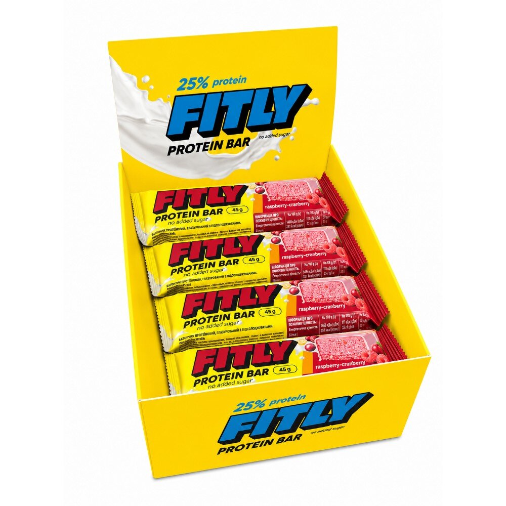 Блок протеиновых батончиков Fitly Protein Bar 25% No Added Sugar, 12*45 грамм. Фото 3