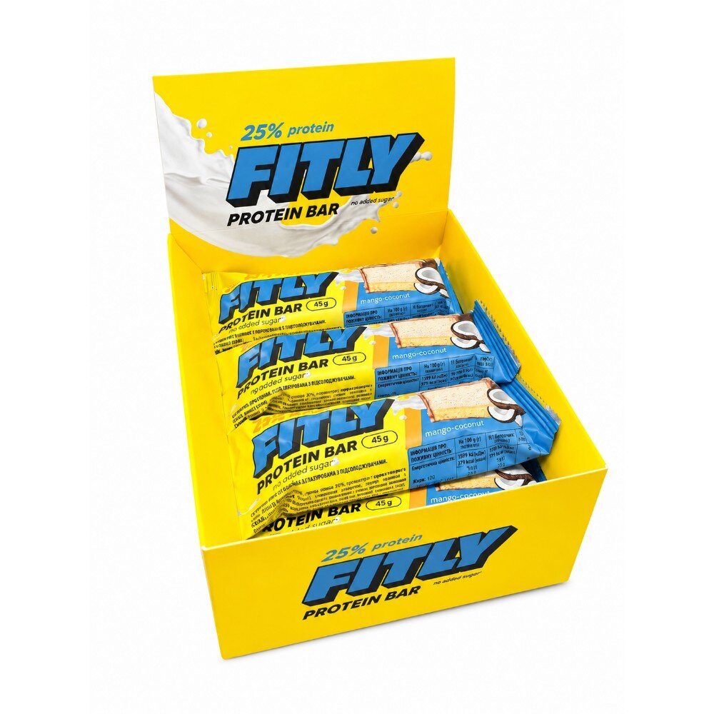 Блок протеиновых батончиков Fitly Protein Bar 25% No Added Sugar, 12*45 грамм. Фото 4