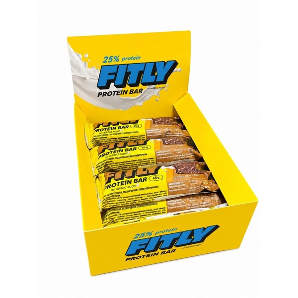 Блок протеиновых батончиков Fitly Protein Bar 25% No Added Sugar, 12*45 грамм. Фото 2