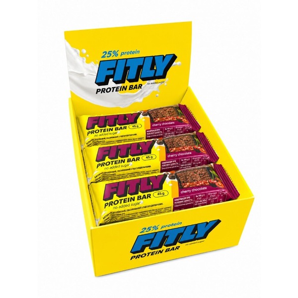 Блок протеїнових батончиків Fitly Protein Bar 25% No Added Sugar, 12*45 грам