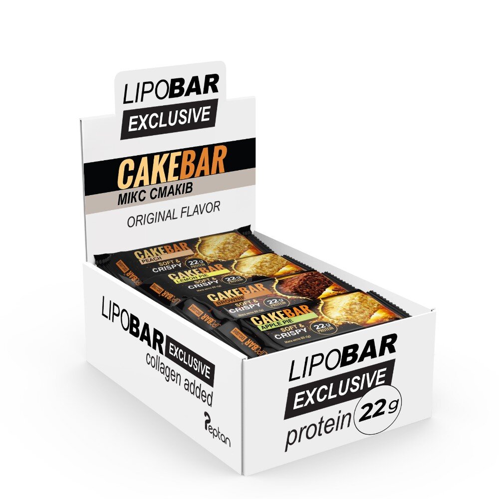 Мікс протеїнових батончиків LipoBar Cake Bar, 16*60 грам MIX