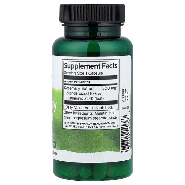 Стандартизований екстракт розмарину Swanson Rosemary Extract 500 mg, 60 капсул. Фото 2