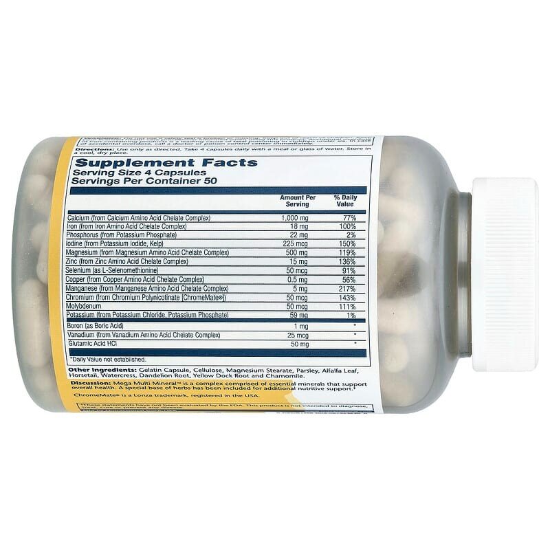 Мінеральний комплекс Solaray Mega Multi Mineral, 200 капсул. Фото 2