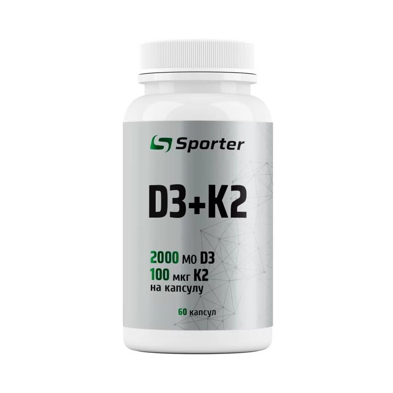 Вітамін D3 та K2 Sporter D3 + K2, 60 капсул