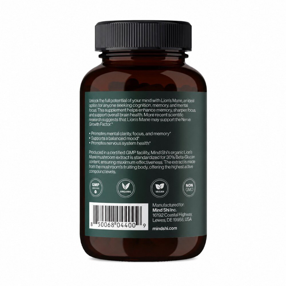 Гриб левова грива Mind Shi Lion's Mane Mushroom 1000 mg, 60 вегакапсул. Фото 3
