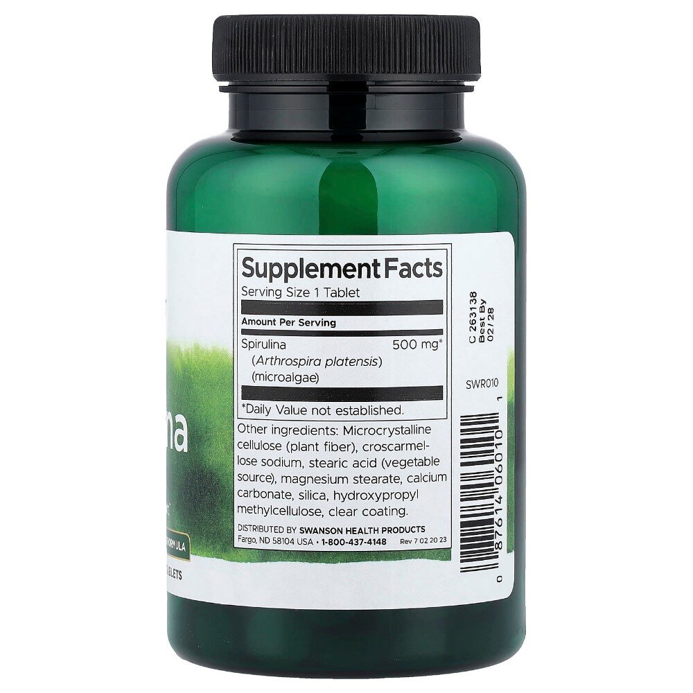 Спіруліна Swanson Spirulina 500 mg, 180 таблеток. Фото 2