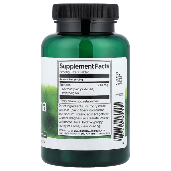 Спіруліна Swanson Spirulina 500 mg, 180 таблеток. Фото 2