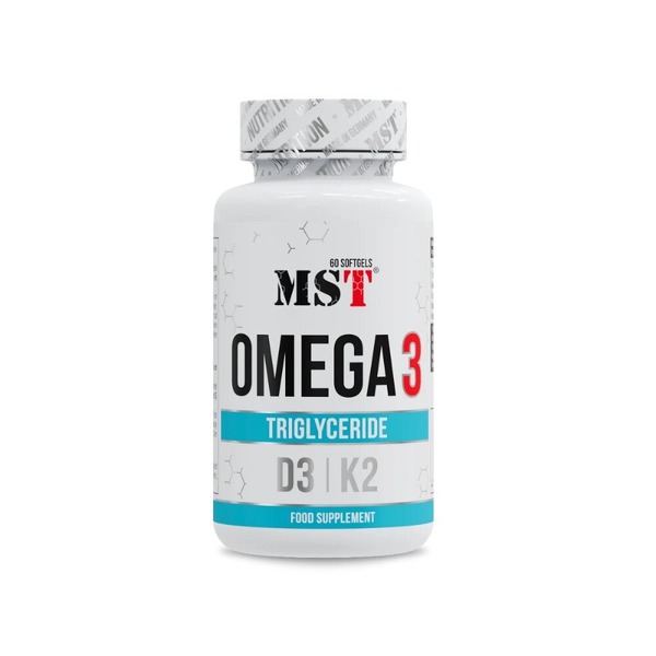Жирні кислоти MST Nutrition Omega 3 Triglyceride D3 + K2, 60 капсул