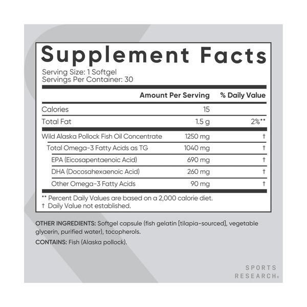 Omega-3 Fish Oil Alaska Pollock 1250mg - 30 softgels. Фото 2