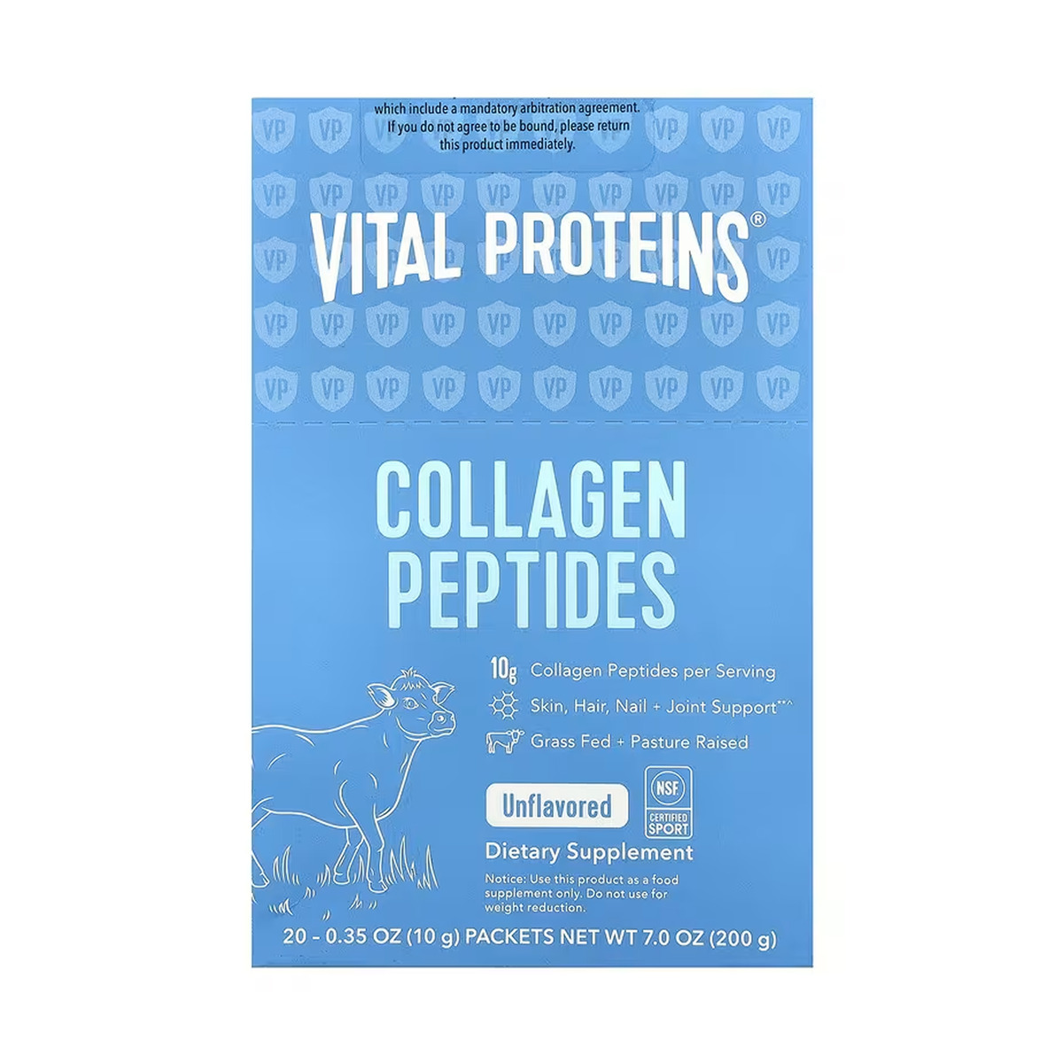 Collagen Peptides - 200g Unflavored (20 Packets) (Повреждена банка)