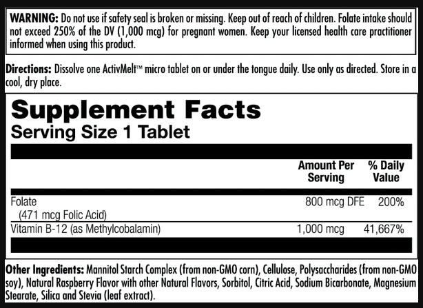 Folic Acid Methyl B-12 800mcg - 60 tabs Raspberry (До 01.25). Фото 2