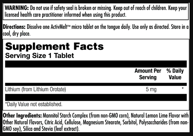 Lithium Orotate 5mg - 90 tabs Lemon Lime (До 01.27). Фото 2