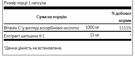 Vitamin C with Rose Hips 1000 mg - 90 caps (Пошкоджена етикетка). Фото 2