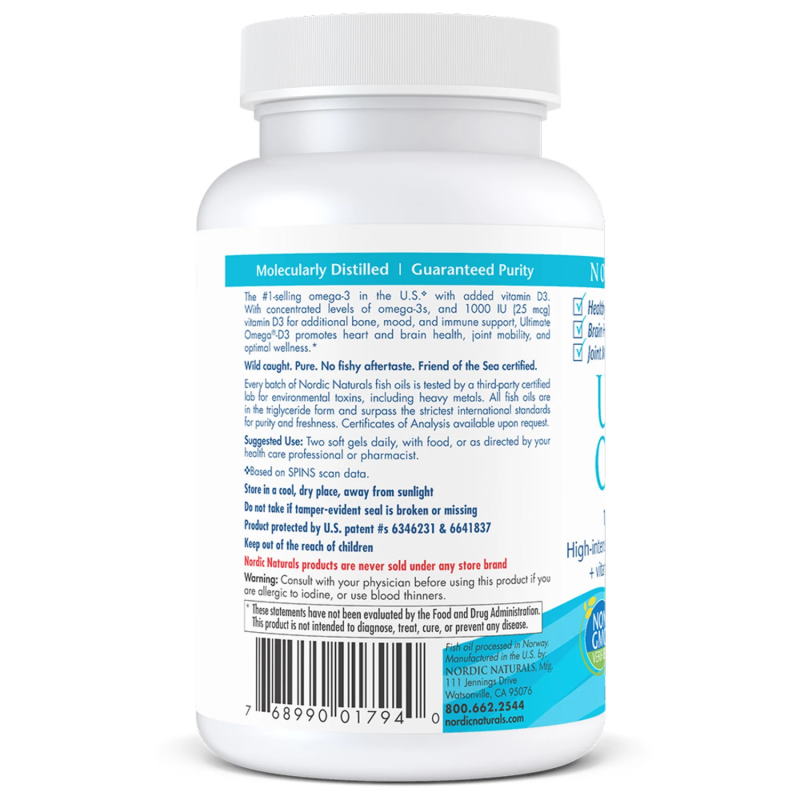 Жирні кислоти Nordic Naturals Ultimate Omega-D3, 60 капсул. Фото 3